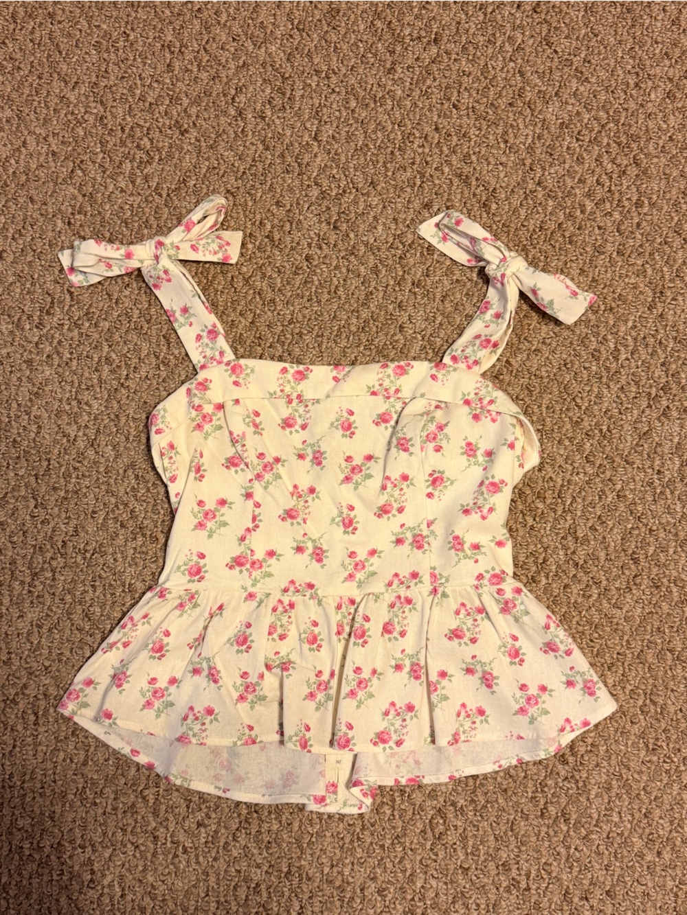 Altard State Floral Pink & Cream Crop Tie-Back Top